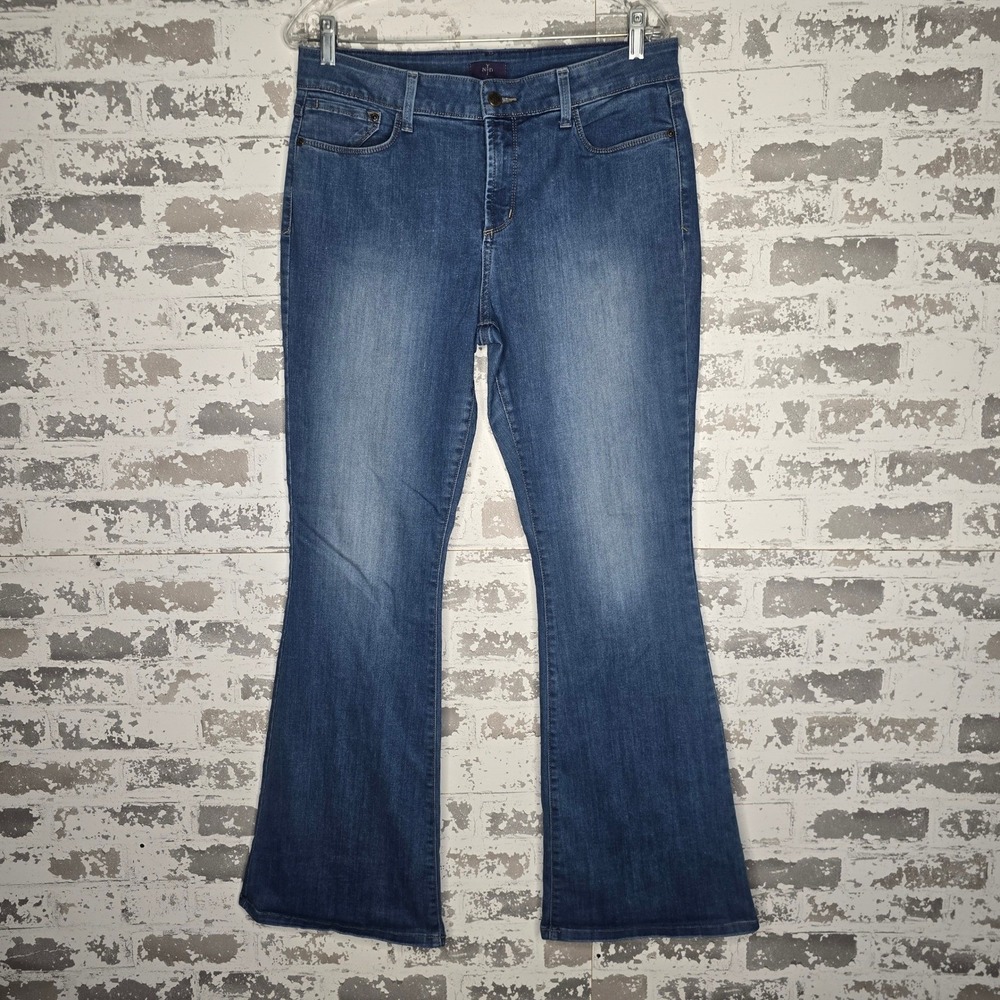 NYDJ Flare Jeans Womens 12 Blue Denim Lift Tuck Technology High Rise Made in USA